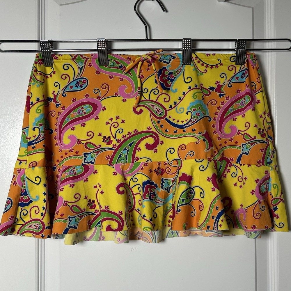 Ralph Lauren Vintage Y2K 2000s Paisley Print Tiered‎ Ruffle Swim Skirt Cover Up